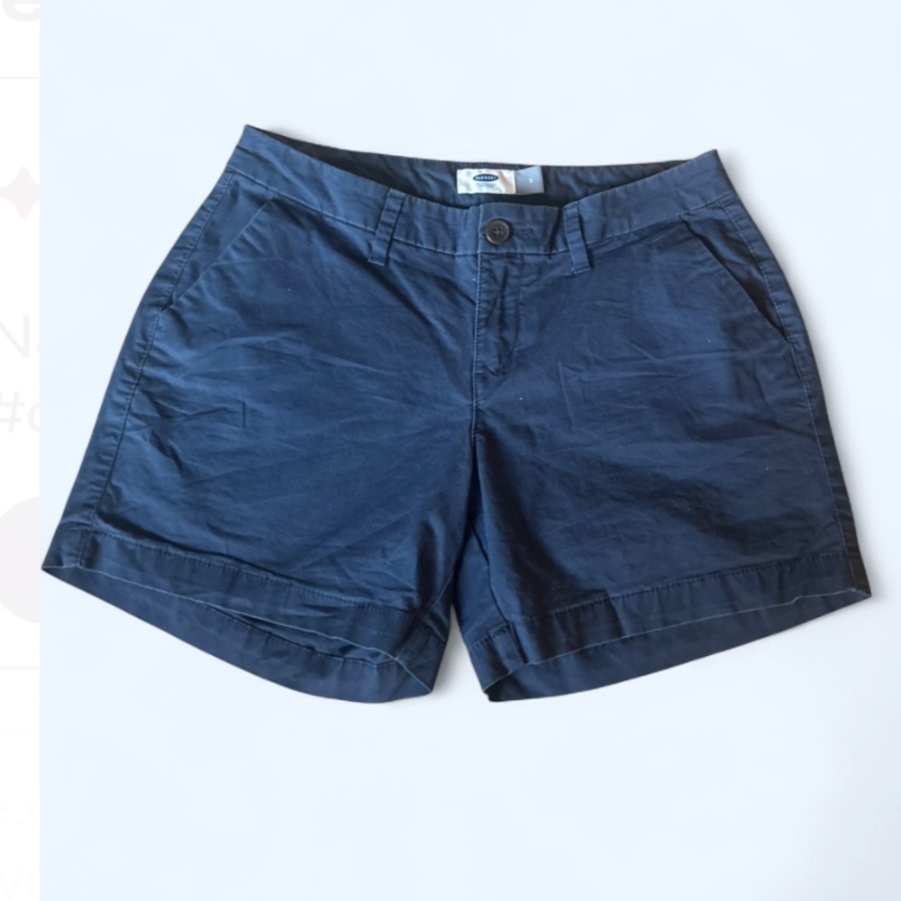 Old Navy Women's Chino Shorts Navy Blue Size 2 Stretch Pockets Button